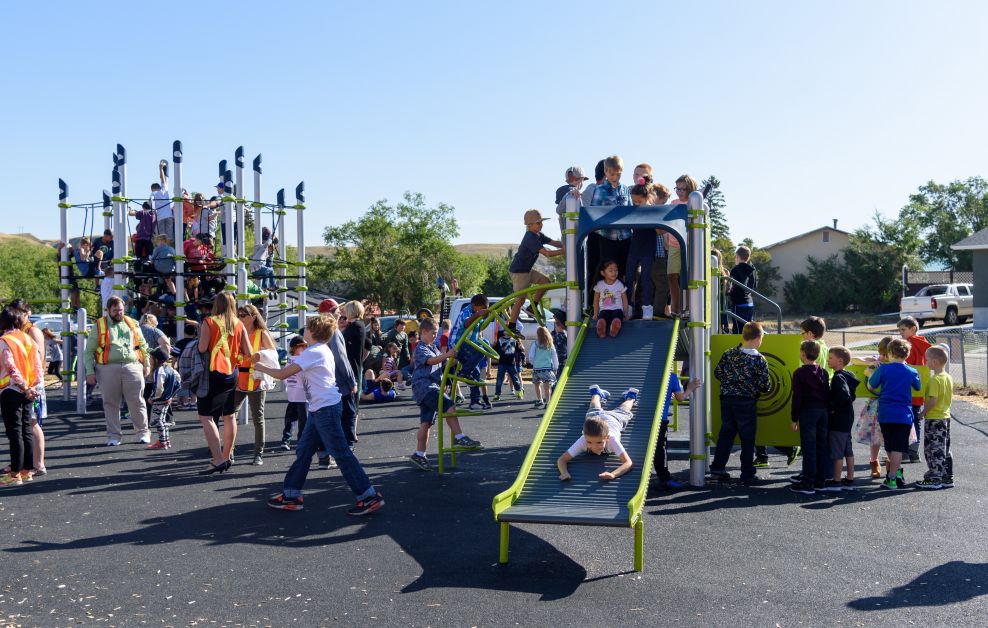 Greentree playground being fully utilized after its unveiling on September 4, 2017. (mailphoto by Terri Huxley)