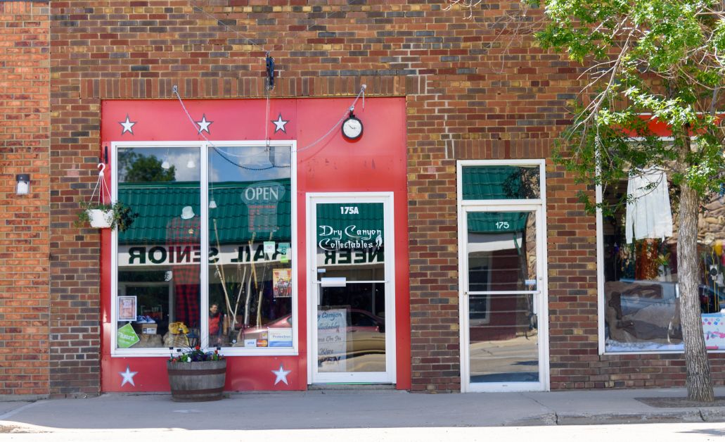 The Dry Canyon Collectibles storefront, located on the west end of Drumheller's main street