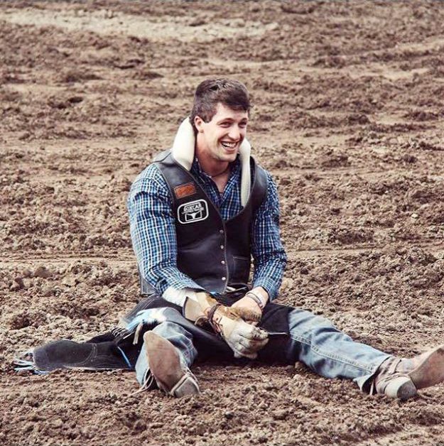 Carbon local Cole Goodine takes a breather after two rides at the Calgary Stampede on July 10, 2017.