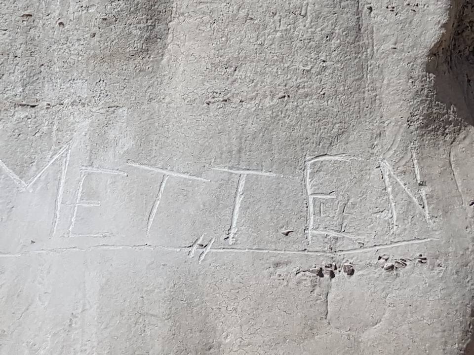 The word metten was etched into the hoodoos on August 3, 2017