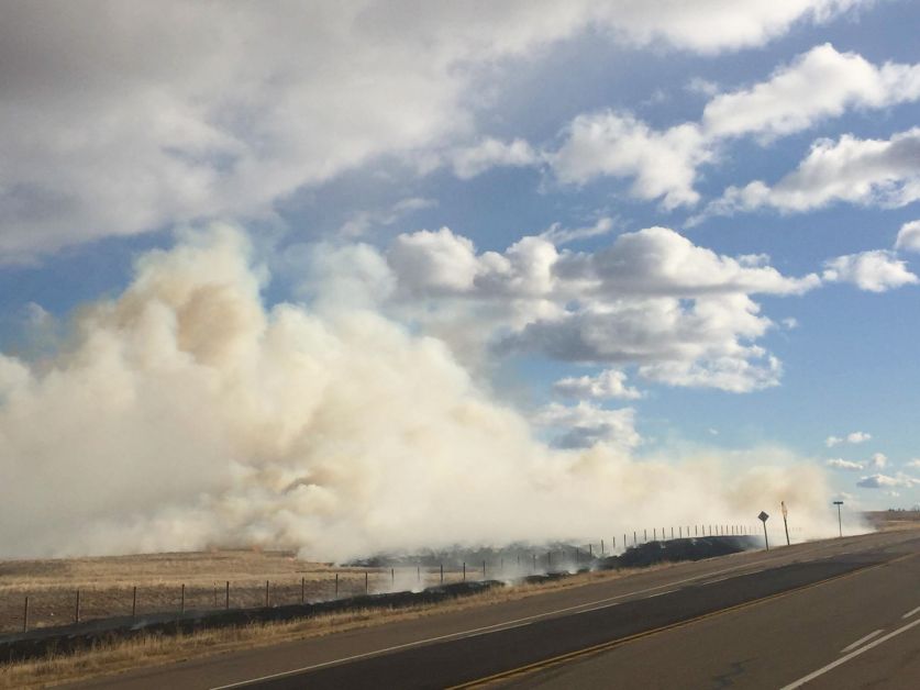At approximately 4:00 pm on Sunday, October 29,  there was a prairie fire visible from Highway 9 located 5 kilometres south of Highway 566 (Kathryn Road).  Photo by Cassandra Houston