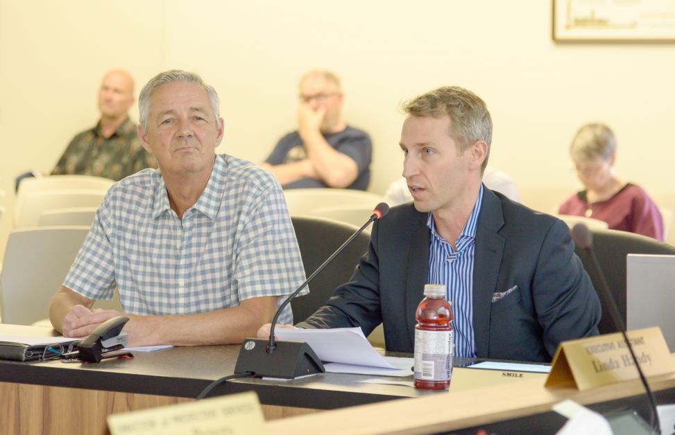 (l-r) Ken Schinnour and Bob Sheddy present the Economic Task Force summary during a Committee of the Whole (COW) meeting on Monday, May 7.